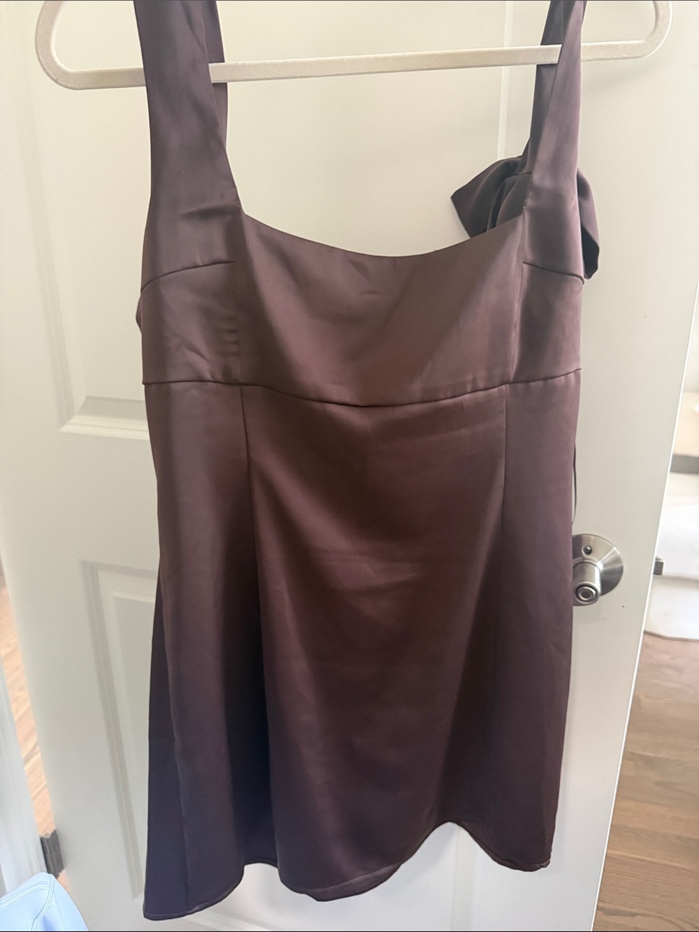 Brown Satin Mini Dress with Bow Straps